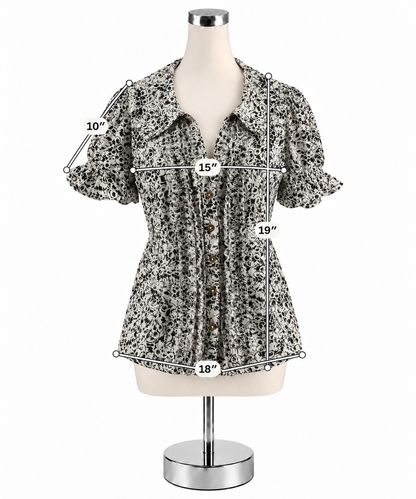 Pilcro Ruffled Floral Peplum Blouse Cream Black Print Cotton Top Size Small - ONLINE ONLY