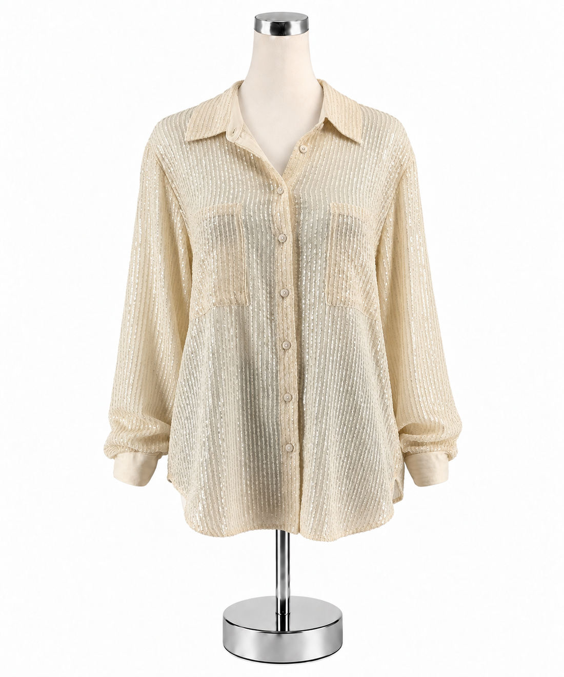 Anthropologie Ethereal Sequin Button-Down Blouse Cream XL NWT - ONLINE ONLY