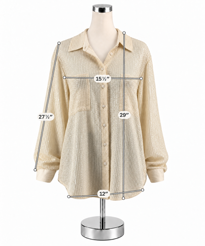 Anthropologie Ethereal Sequin Button-Down Blouse Cream XL NWT - ONLINE ONLY