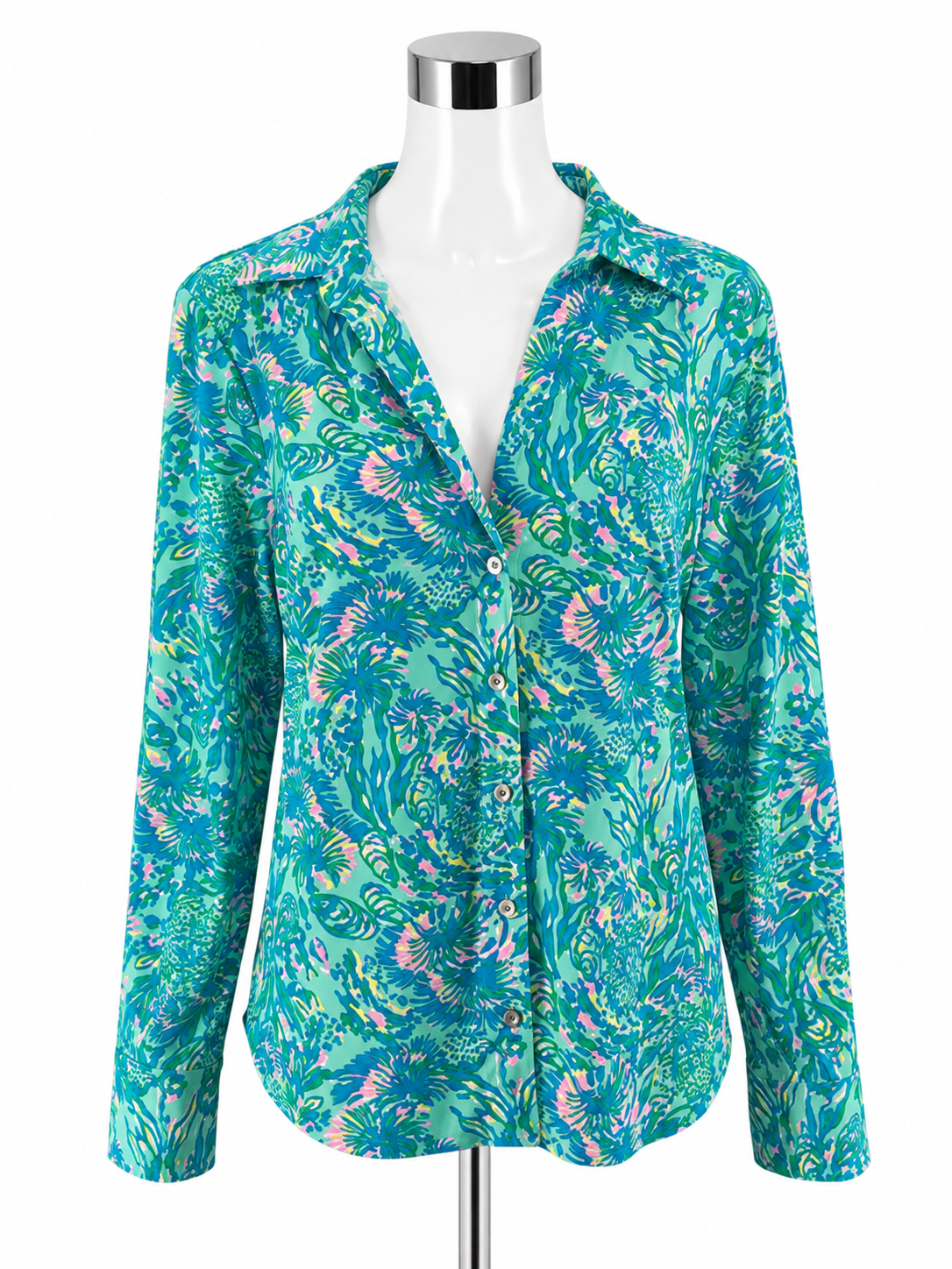 Lilly Pulitzer Sea View Button Down Shirt Multi Sink Or Swim Floral Print Size Large - ONLINE ONLY