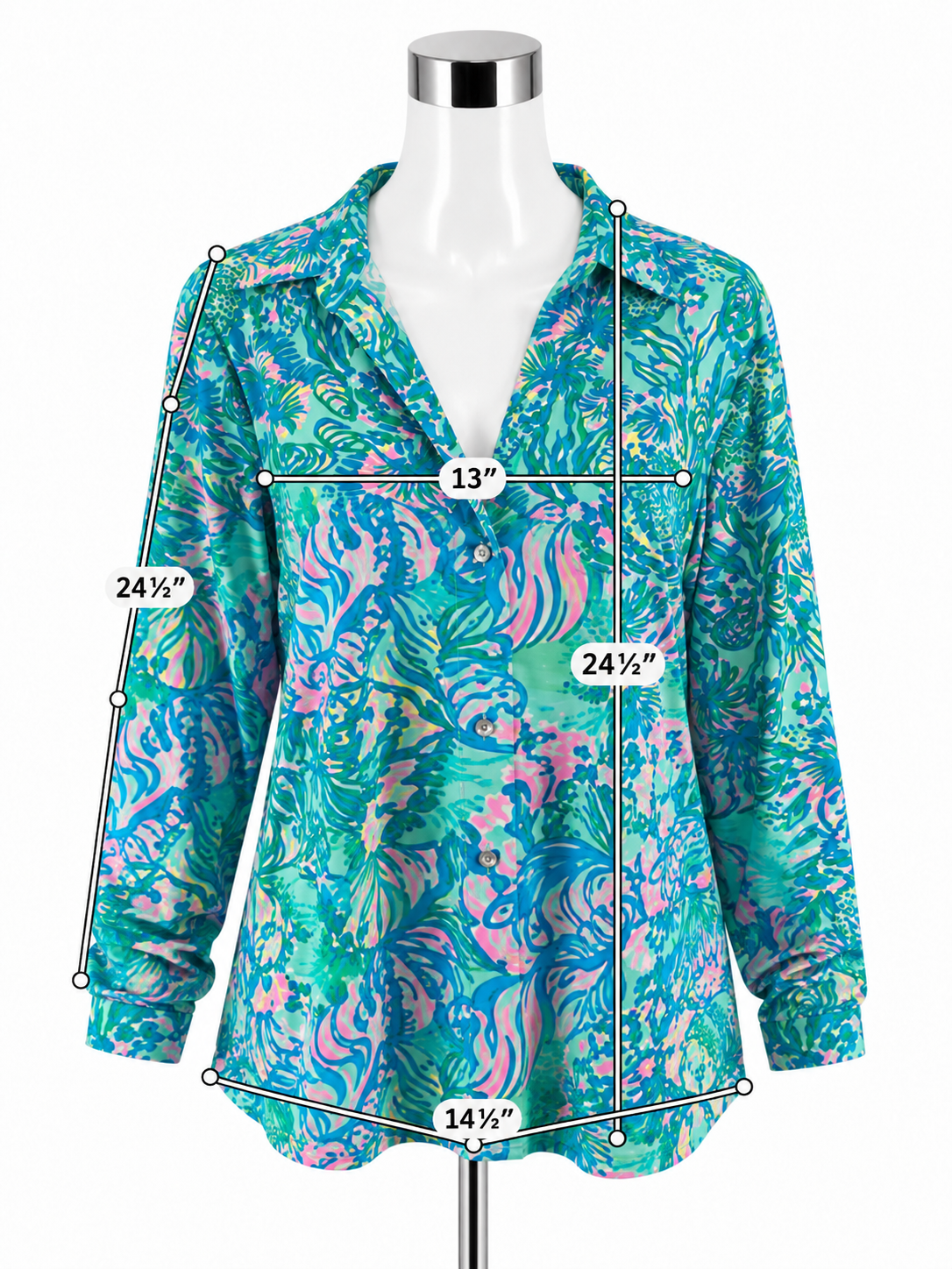 Lilly Pulitzer Sea View Button Down Shirt Multi Sink Or Swim Floral Print Size Large - ONLINE ONLY