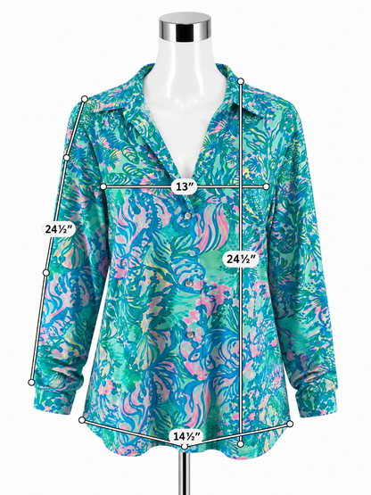 Lilly Pulitzer Sea View Button Down Shirt Multi Sink Or Swim Floral Print Size Large - ONLINE ONLY
