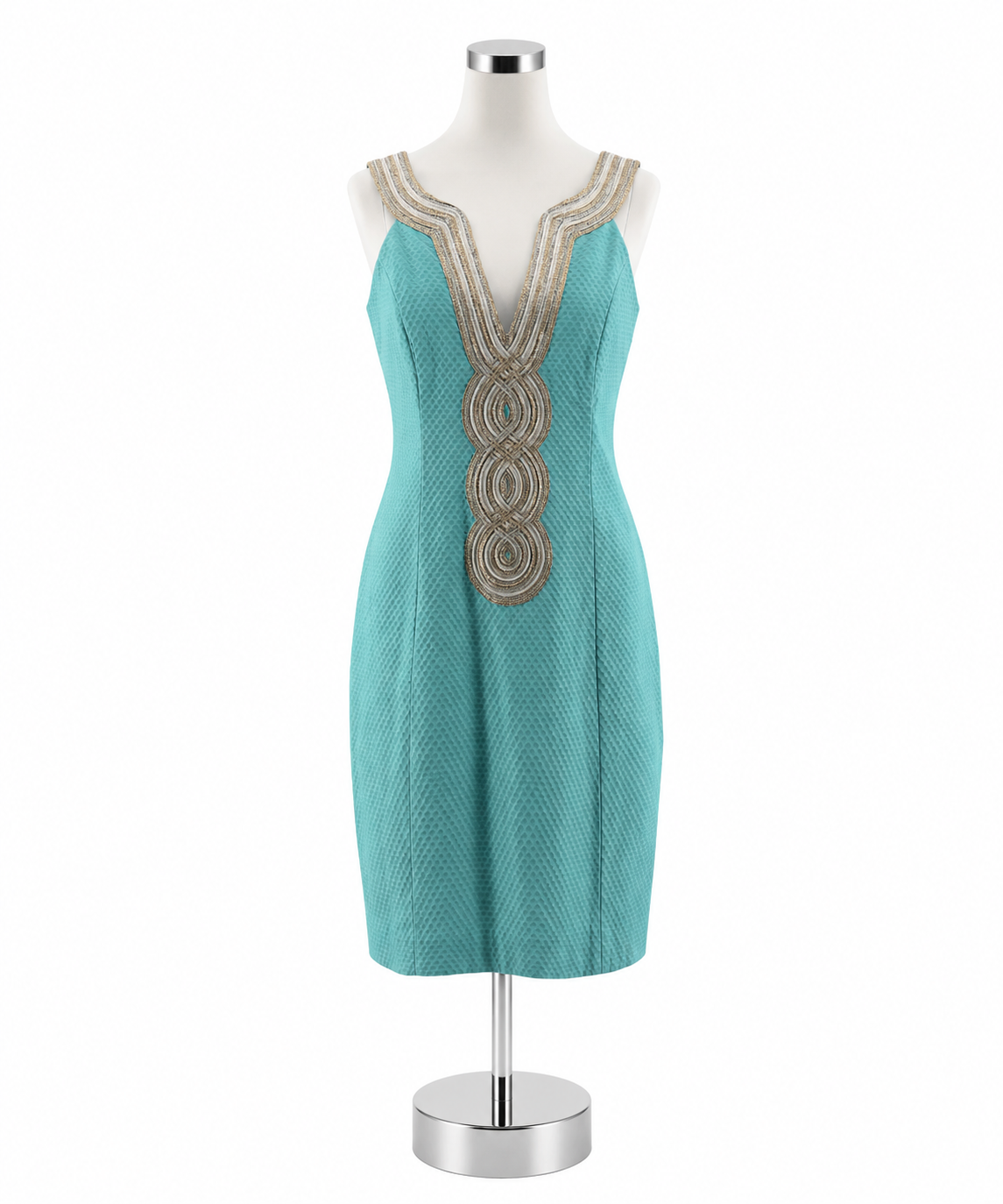 Lilly Pulitzer Kenzie Dress Size 6 Resort Aqua Gold Beaded V-Neck Mini - ONLINE ONLY