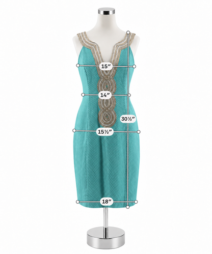 Lilly Pulitzer Kenzie Dress Size 6 Resort Aqua Gold Beaded V-Neck Mini - ONLINE ONLY