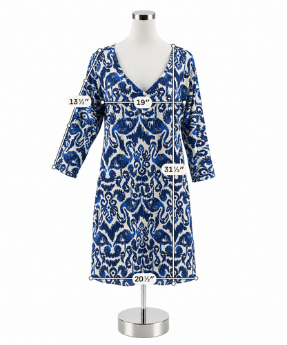 Lilly Pulitzer Essie Dress Bennet Blue Pima Cotton 3/4 Sleeve Size Large - ONLINE ONLY