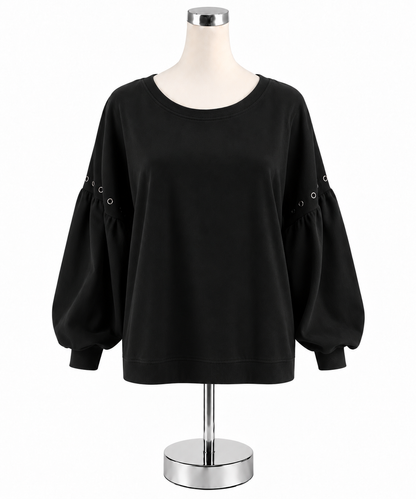 Sundays Two Grommet Detail Cropped Sweatshirt Black Size Medium - ONLINE ONLY