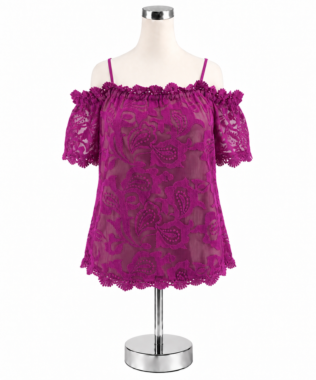 Skies Are Blue Fuchsia Lace Cold Shoulder Blouse Top Size Medium - Downstairs