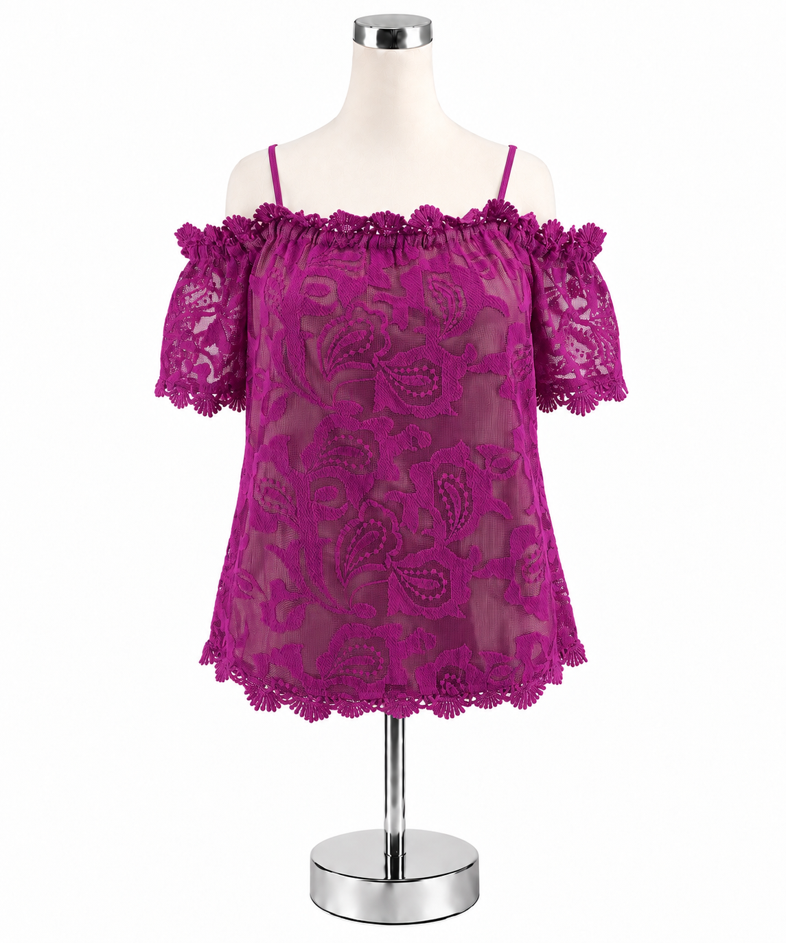 Skies Are Blue Fuchsia Lace Cold Shoulder Blouse Top Size Medium - Downstairs
