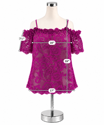 Skies Are Blue Fuchsia Lace Cold Shoulder Blouse Top Size Medium - Downstairs