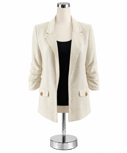 Juliet &amp;amp; Leopold Cream Linen Blend Ruched 3/4 Sleeve Blazer XS