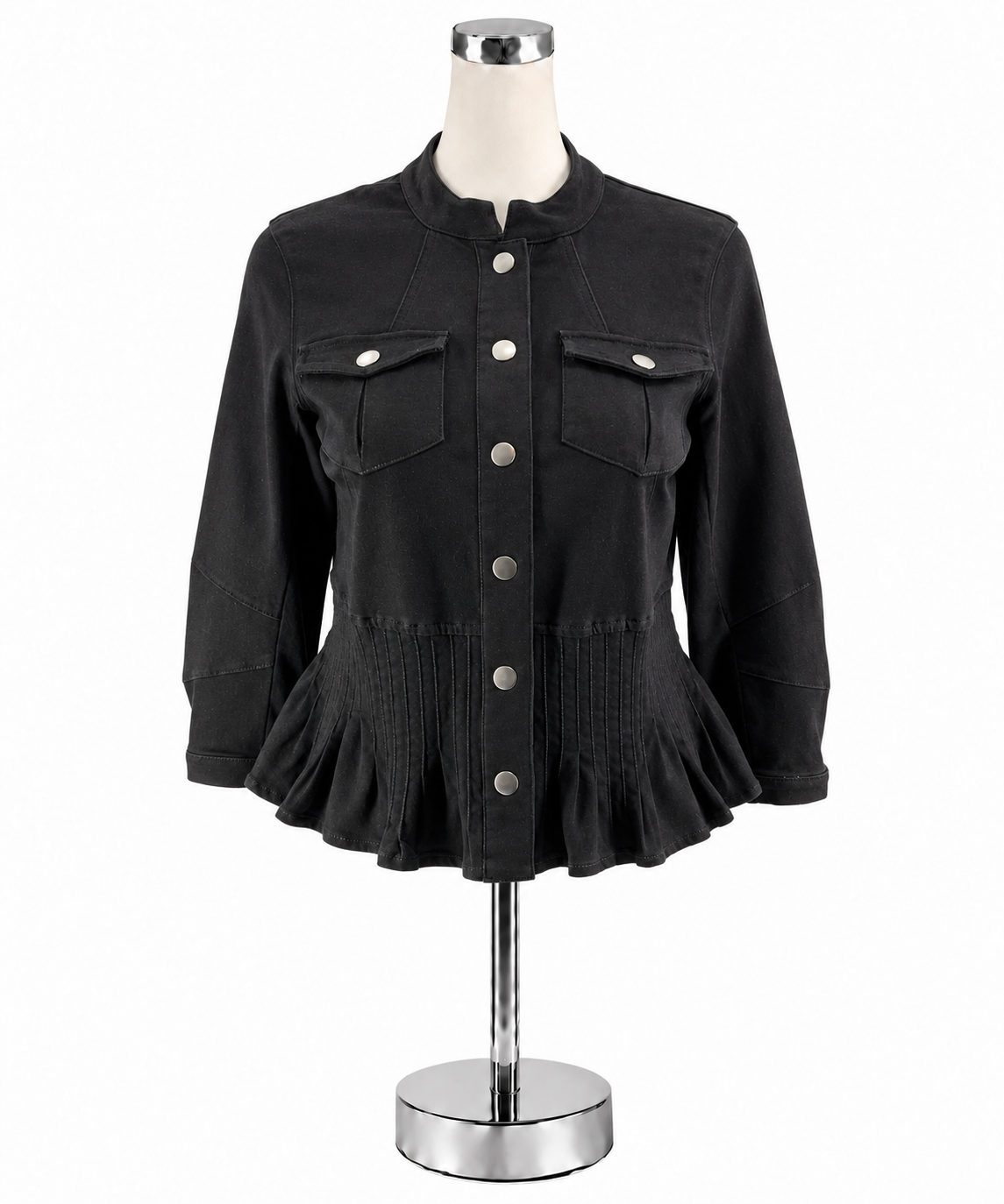 Peace Of Cloth Black Peplum Snap Front Utility Jacket Size XS