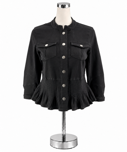 Peace Of Cloth Black Peplum Snap Front Utility Jacket Size XS