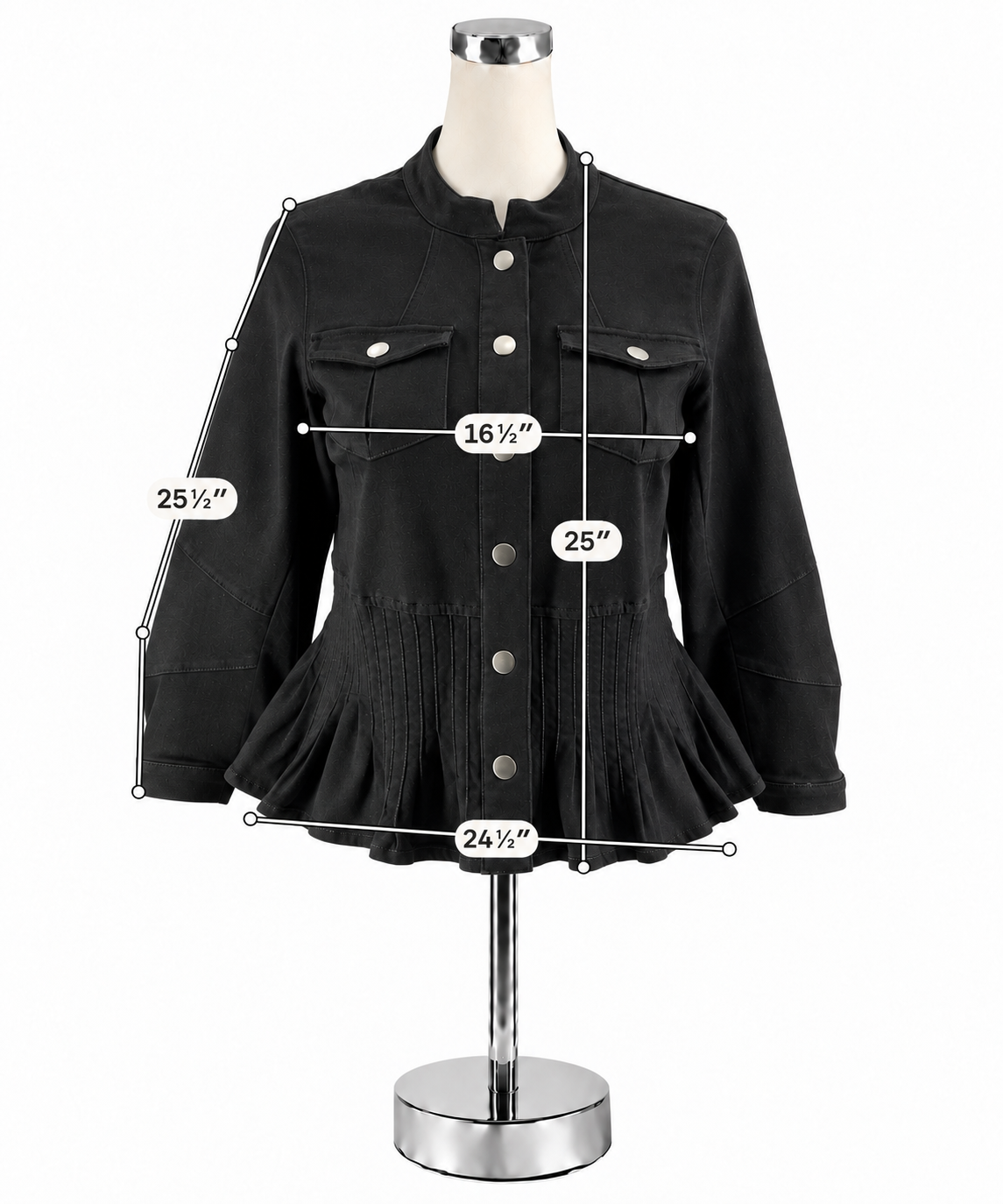 Peace Of Cloth Black Peplum Snap Front Utility Jacket Size XS