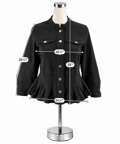 Peace Of Cloth Black Peplum Snap Front Utility Jacket Size XS