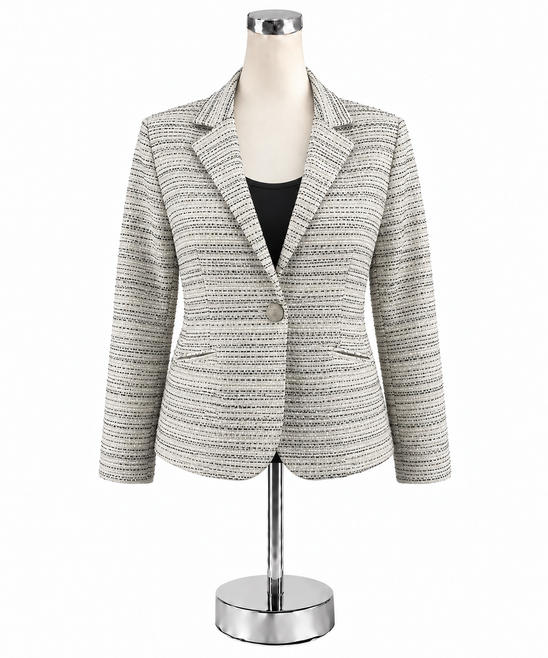 cabi Tuxedo Jacket Black &amp; White Basketweave Metallic Blazer Size 4