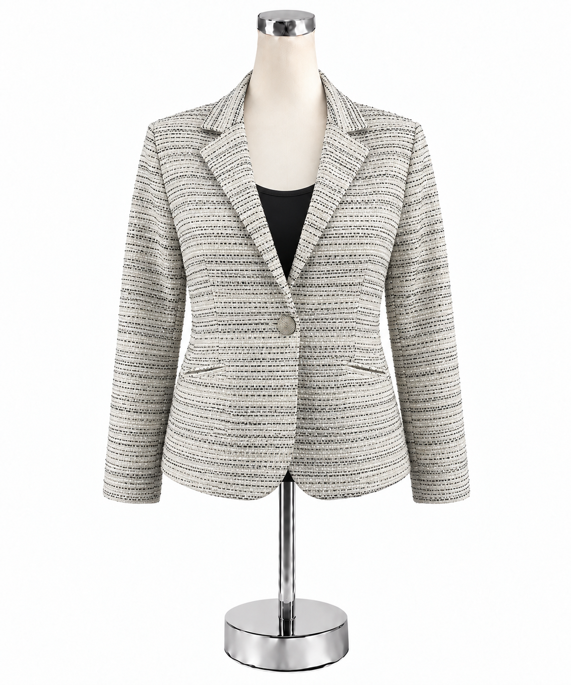 cabi Tuxedo Jacket Black &amp; White Basketweave Metallic Blazer Size 4