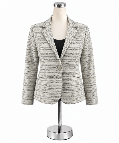 cabi Tuxedo Jacket Black &amp; White Basketweave Metallic Blazer Size 4