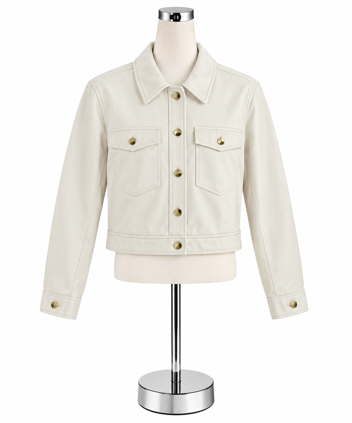 Quince Cropped Sheep Leather Jacket Birch White Womens Size Large