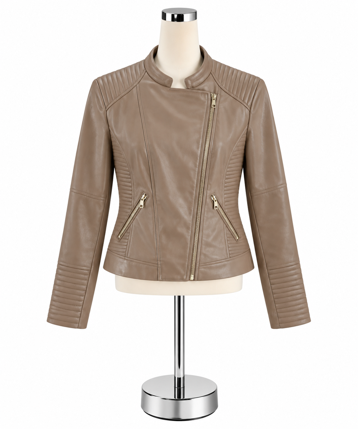 Calvin Klein Tan Faux Leather Moto Jacket | Size Medium