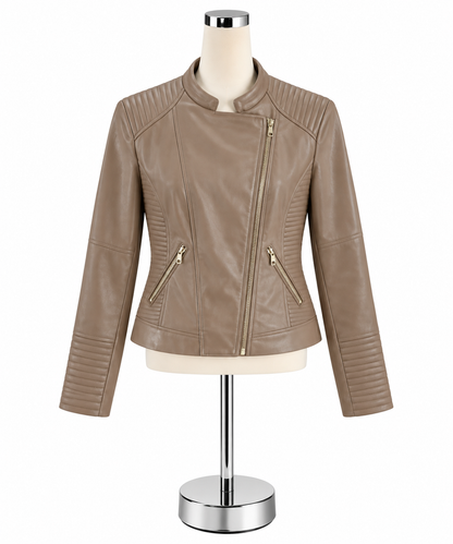Calvin Klein Tan Faux Leather Moto Jacket | Size Medium