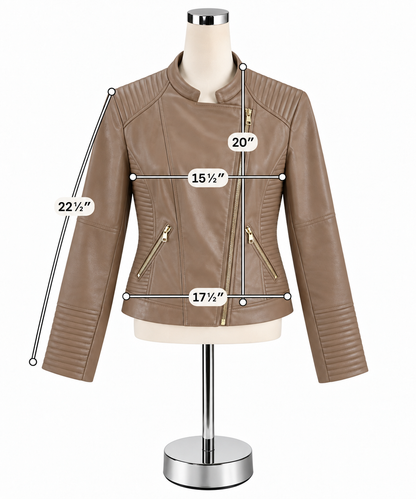 Calvin Klein Tan Faux Leather Moto Jacket | Size Medium