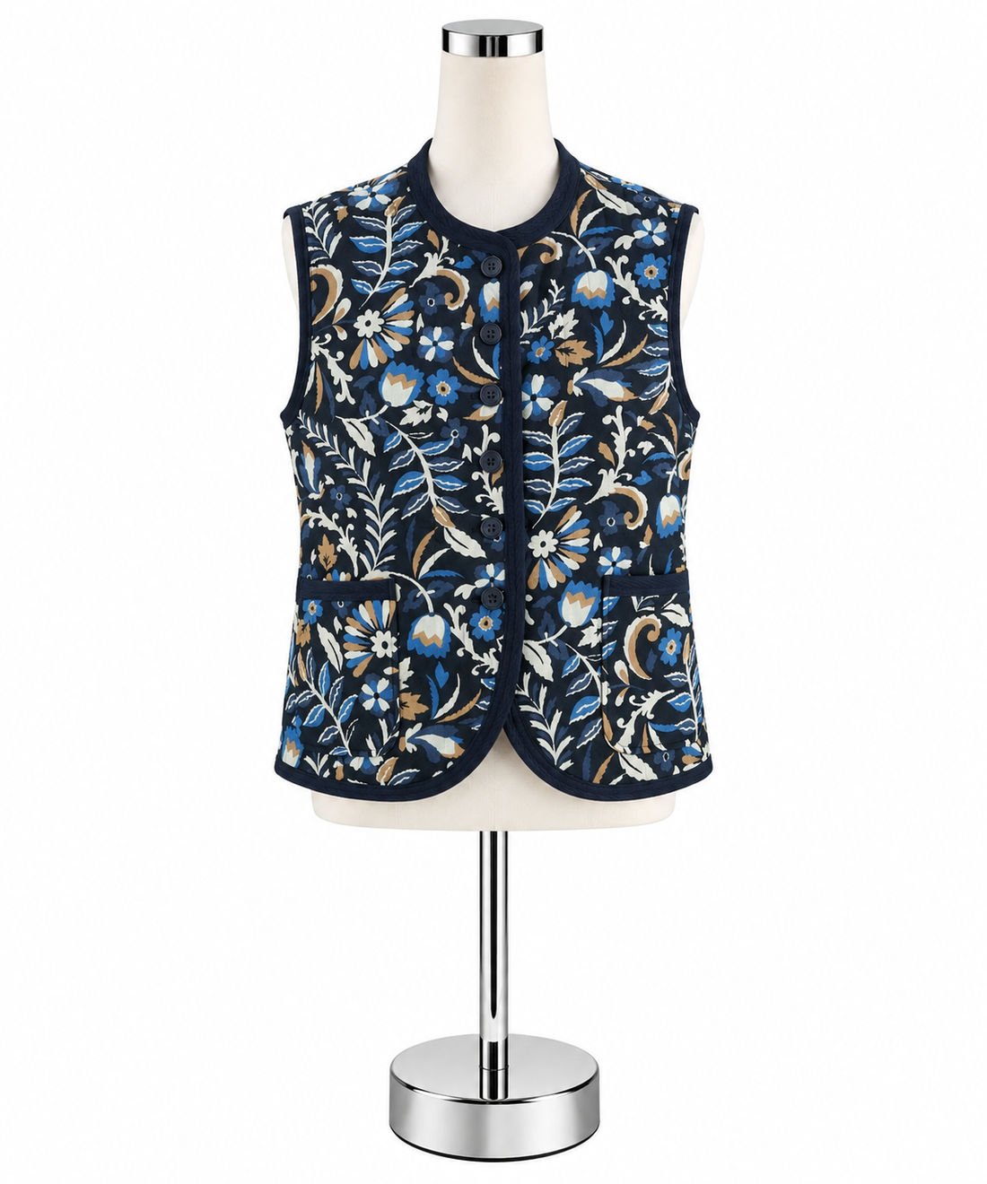 Bagatelle Collection Floral Quilted Vest Navy Tan New With Tags Size Large