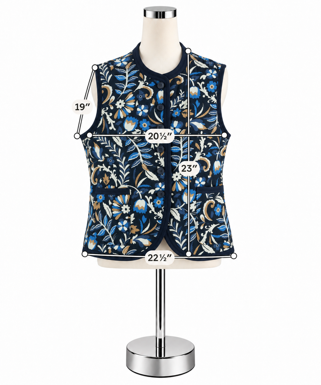 Bagatelle Collection Floral Quilted Vest Navy Tan New With Tags Size Large