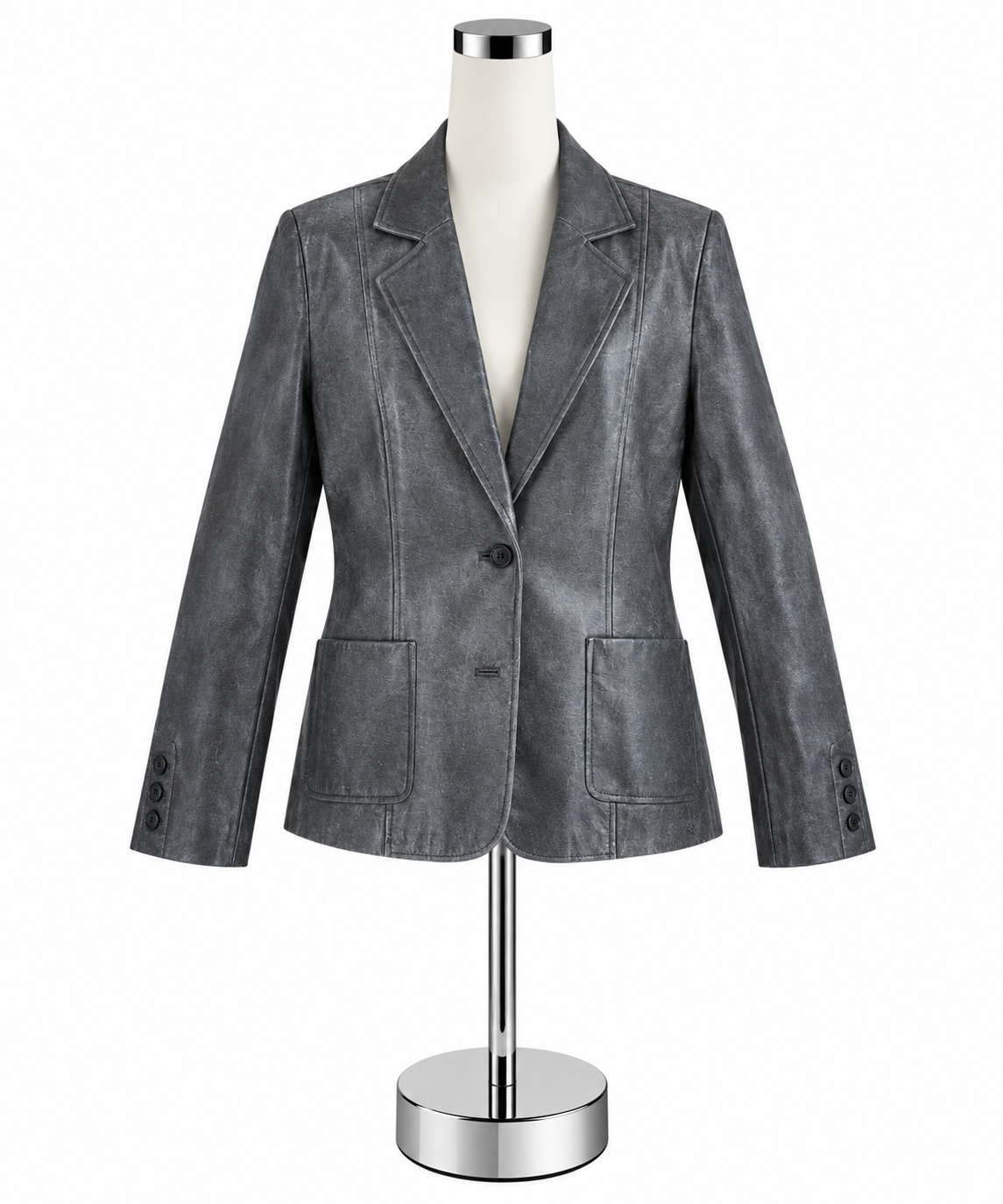 John Paul Richard Uniform Genuine Leather Blazer Jacket Size 10 Charcoal Metallic