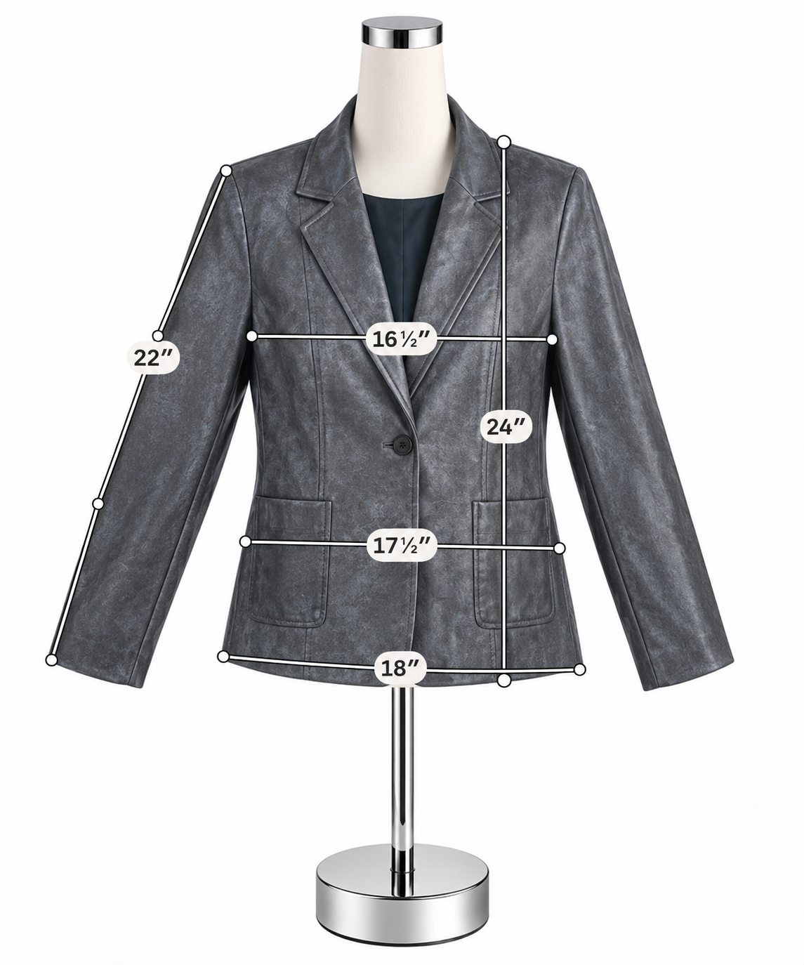 John Paul Richard Uniform Genuine Leather Blazer Jacket Size 10 Charcoal Metallic