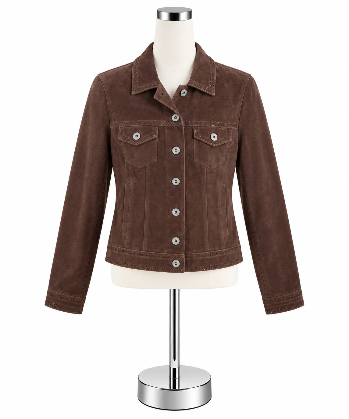 IN SUEDED Wilsons Leather Cropped Suede Jacket Brown XS Perforated Beaded