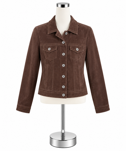 IN SUEDED Wilsons Leather Cropped Suede Jacket Brown XS Perforated Beaded