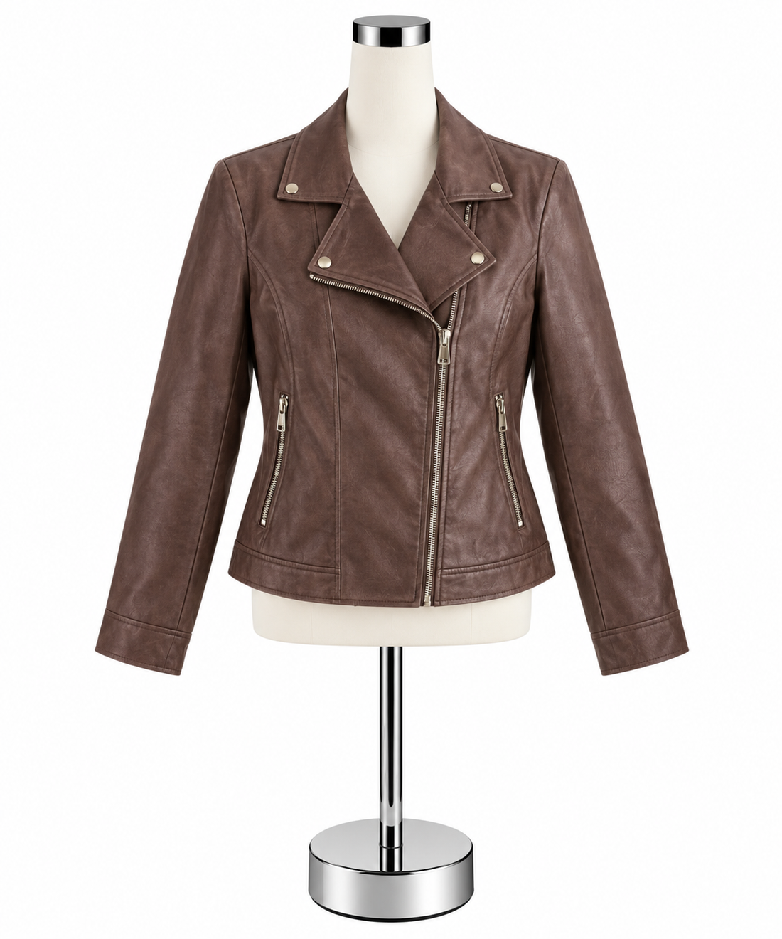 Joseph Ribkoff Copper Metallic Faux Leather Moto Jacket Size Medium