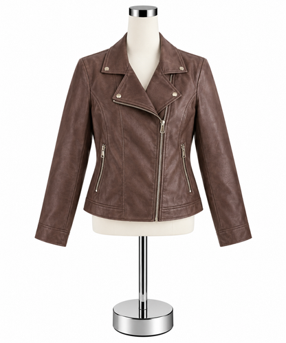 Joseph Ribkoff Copper Metallic Faux Leather Moto Jacket Size Medium