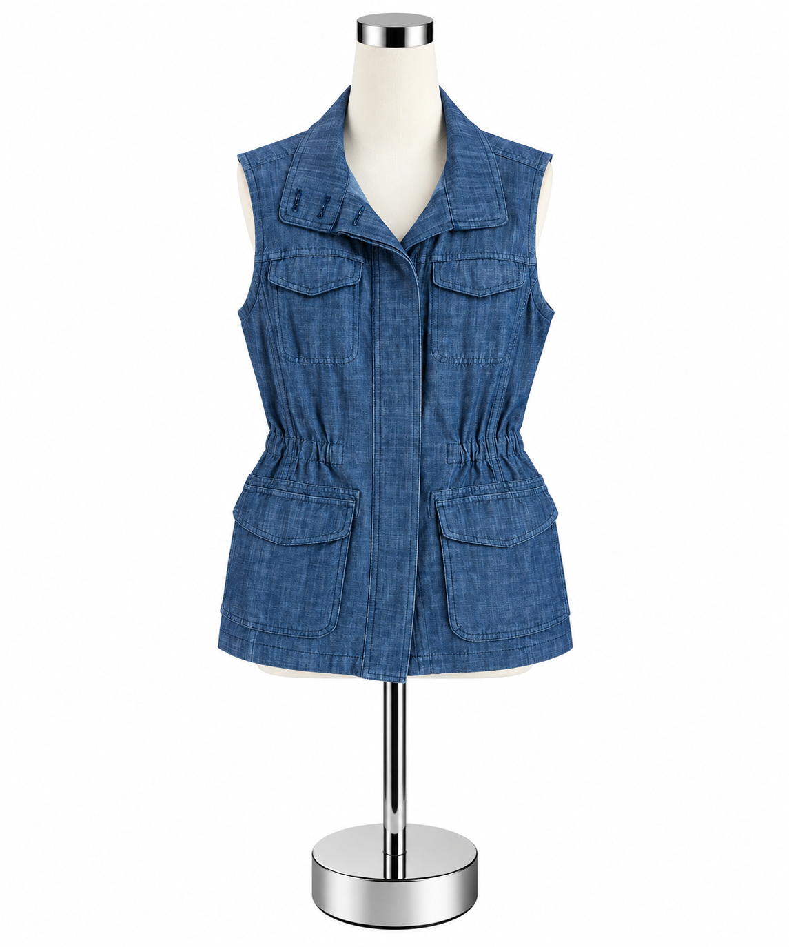 Talbots Chambray Sleeveless Romper Blue Cotton Utilitarian Size Small