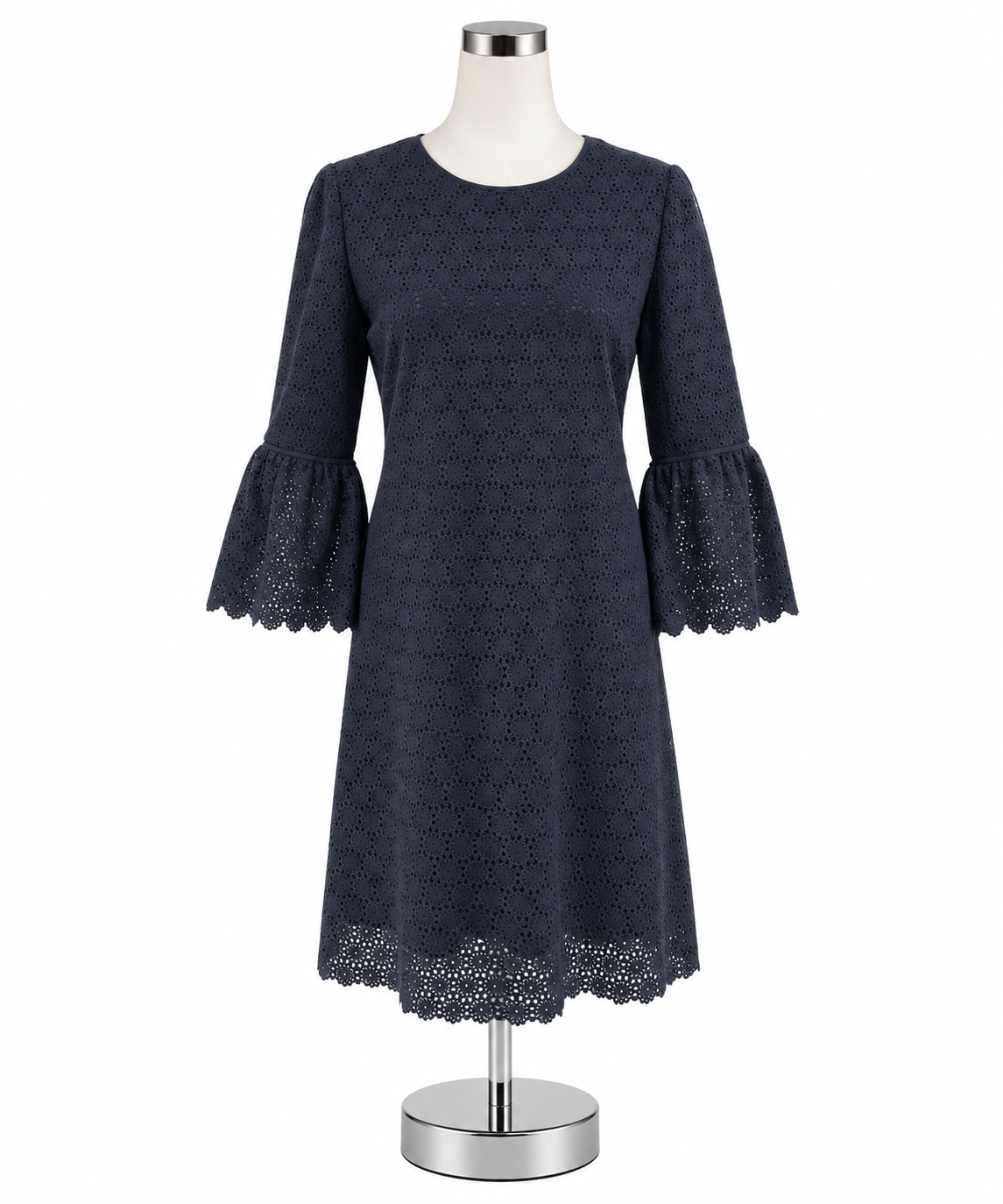 Lafayette 148 New York Navy Blue Lace Bell Sleeve Shift Dress Size Medium