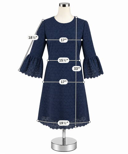 Lafayette 148 New York Navy Blue Lace Bell Sleeve Shift Dress Size Medium