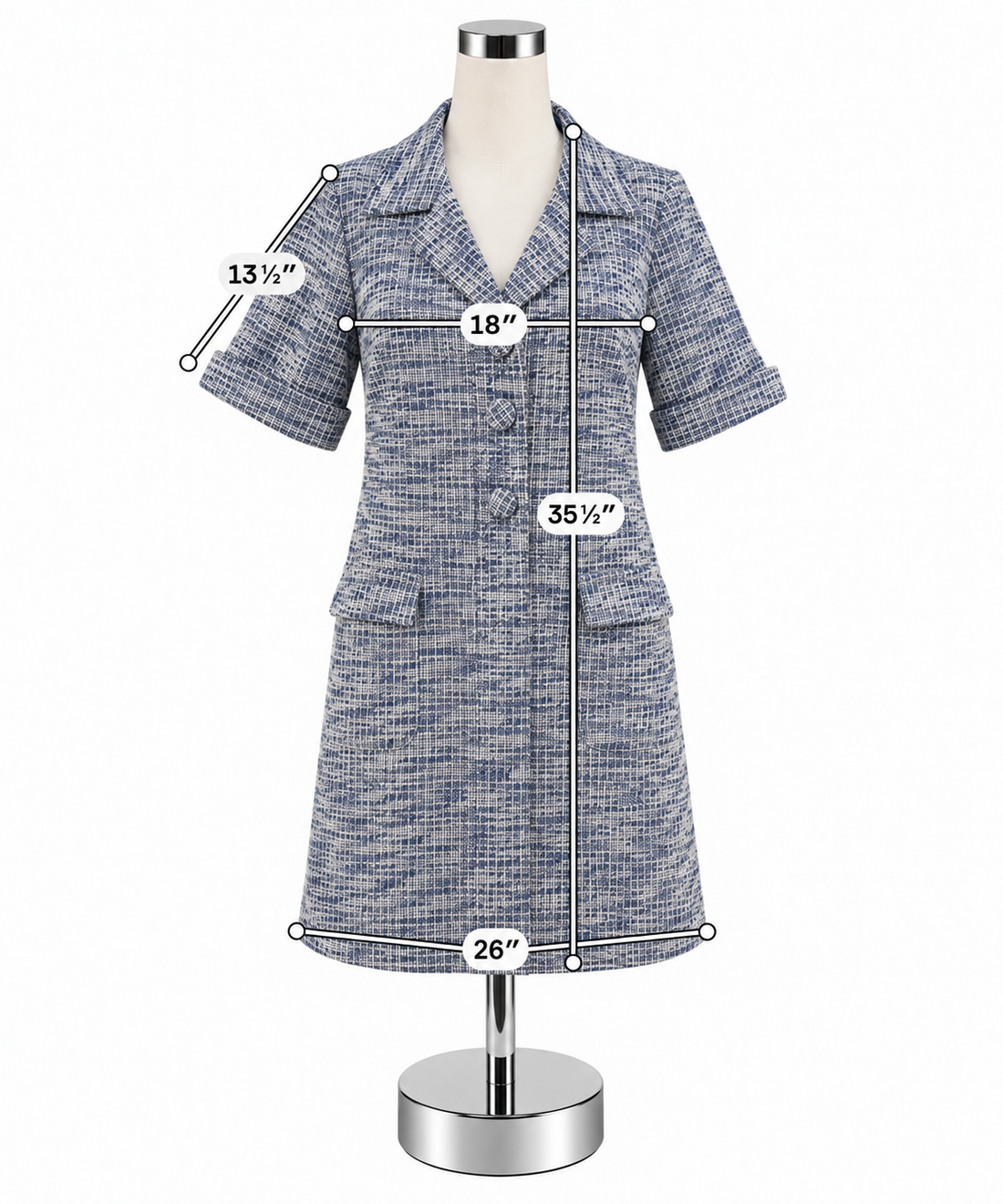 Pomander Place Jackie Tweed Dress Blue White Boucle Short Sleeve Shift Medium