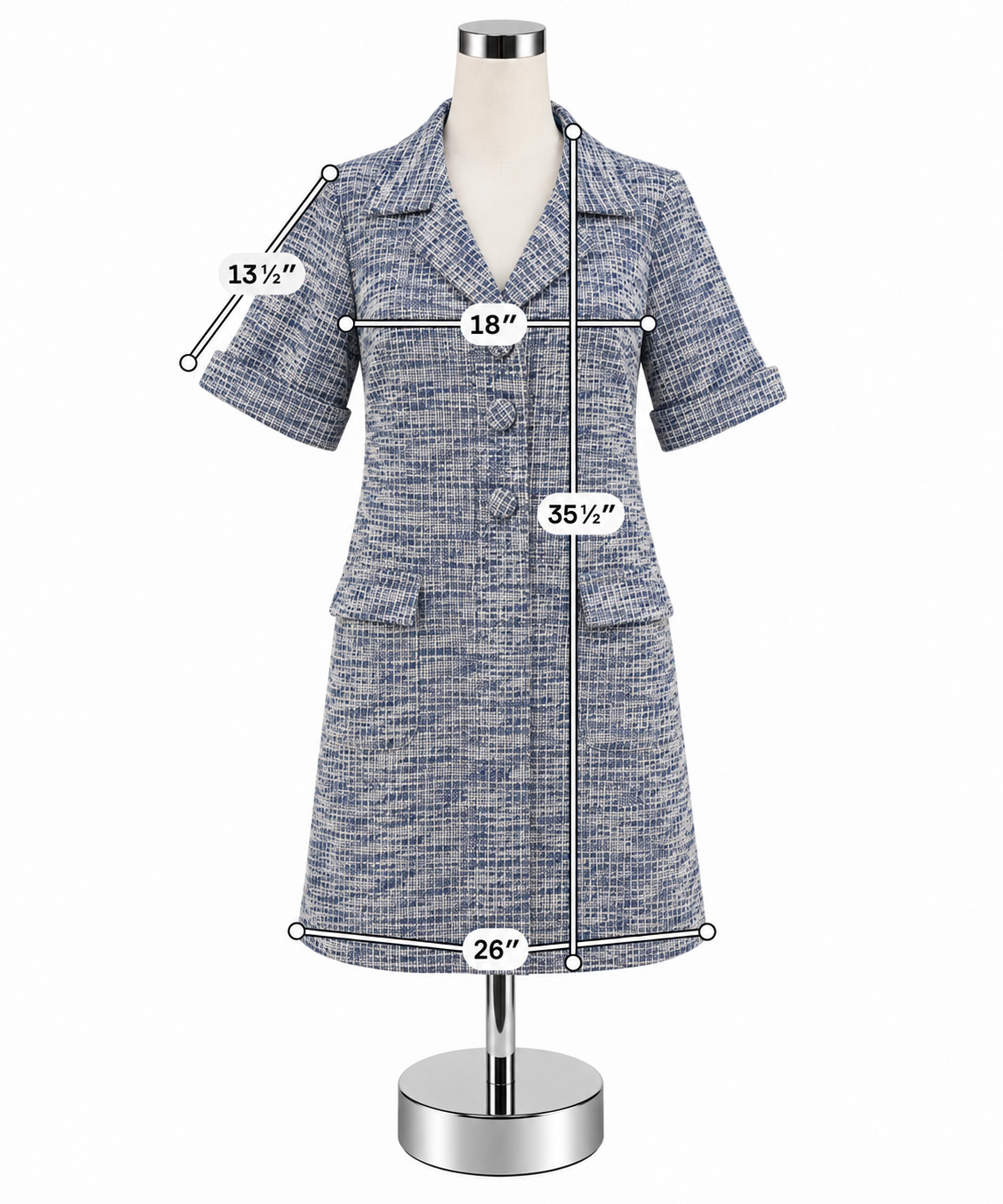 Pomander Place Jackie Tweed Dress Blue White Boucle Short Sleeve Shift Medium