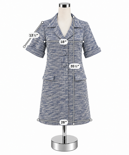 Pomander Place Jackie Tweed Dress Blue White Boucle Short Sleeve Shift Medium