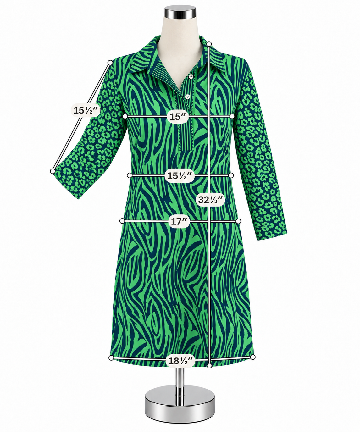 Gretchen Scott Ruffneck Zebra &amp; Dot Print Shift Dress Green Blue Size Medium
