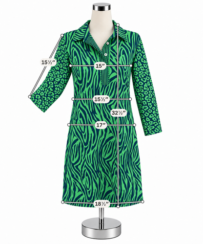 Gretchen Scott Ruffneck Zebra &amp; Dot Print Shift Dress Green Blue Size Medium
