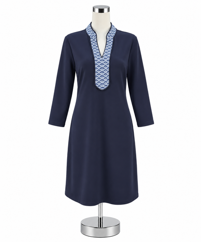 J.McLaughlin Catalina Cloth Seafan Print Tunic Dress Navy Blue Size Medium