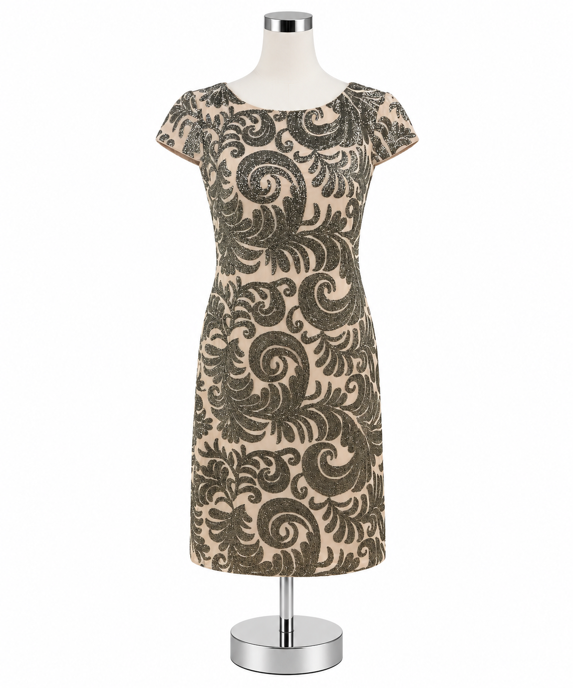 Adrianna Papell Gold &amp;amp; Tan Sequin Cap Sleeve Cocktail Dress 10 Petite