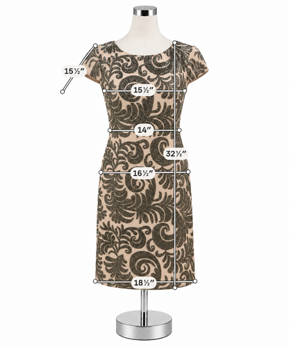 Adrianna Papell Gold &amp;amp; Tan Sequin Cap Sleeve Cocktail Dress 10 Petite