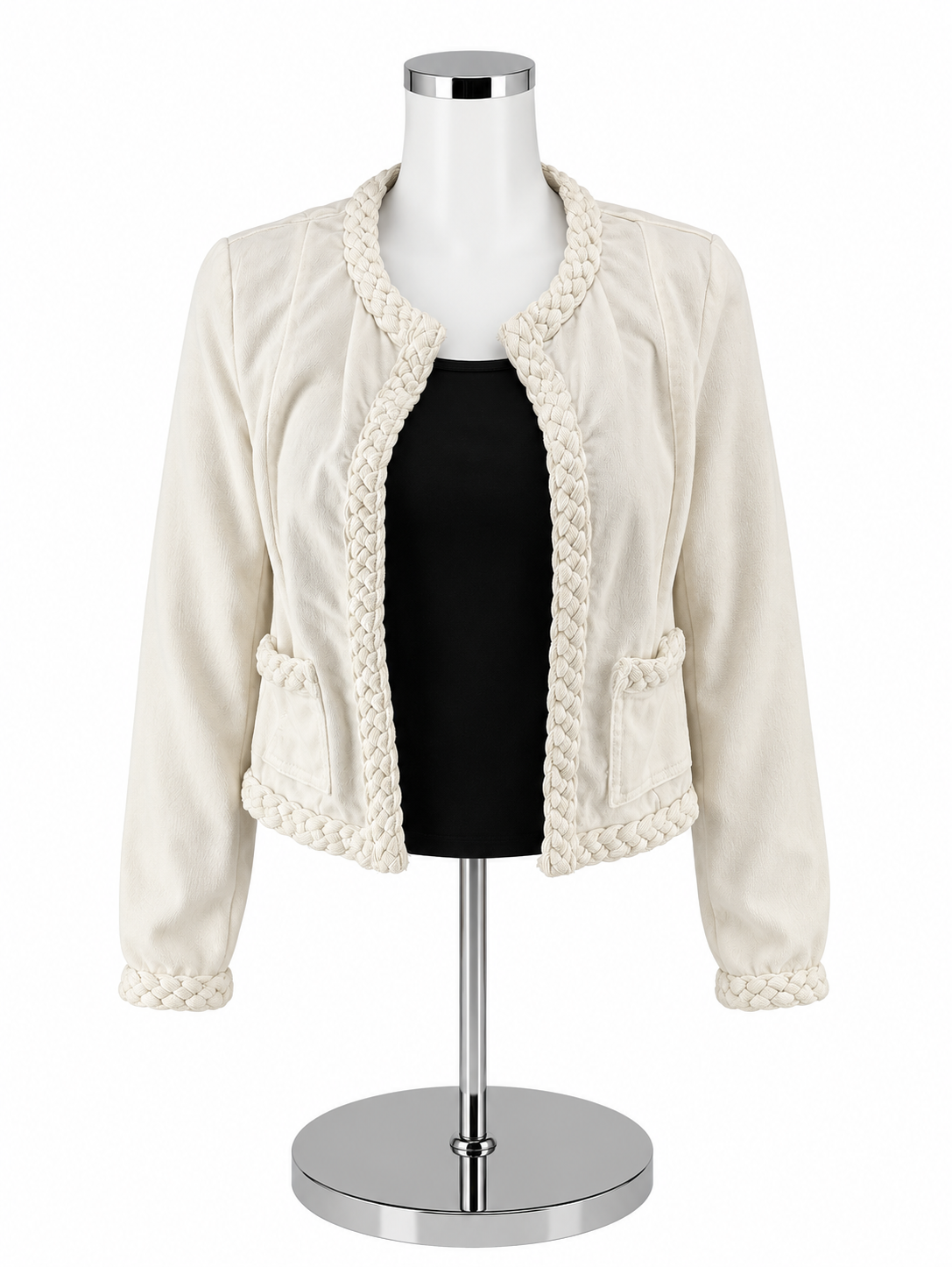 LOFT Braided Trim Open Front Cropped Jacket White Size XS