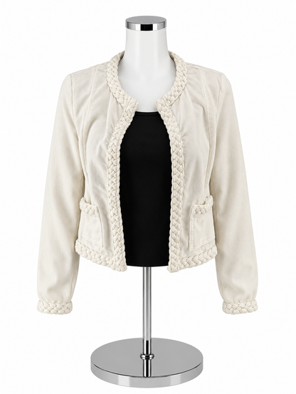 LOFT Braided Trim Open Front Cropped Jacket White Size XS