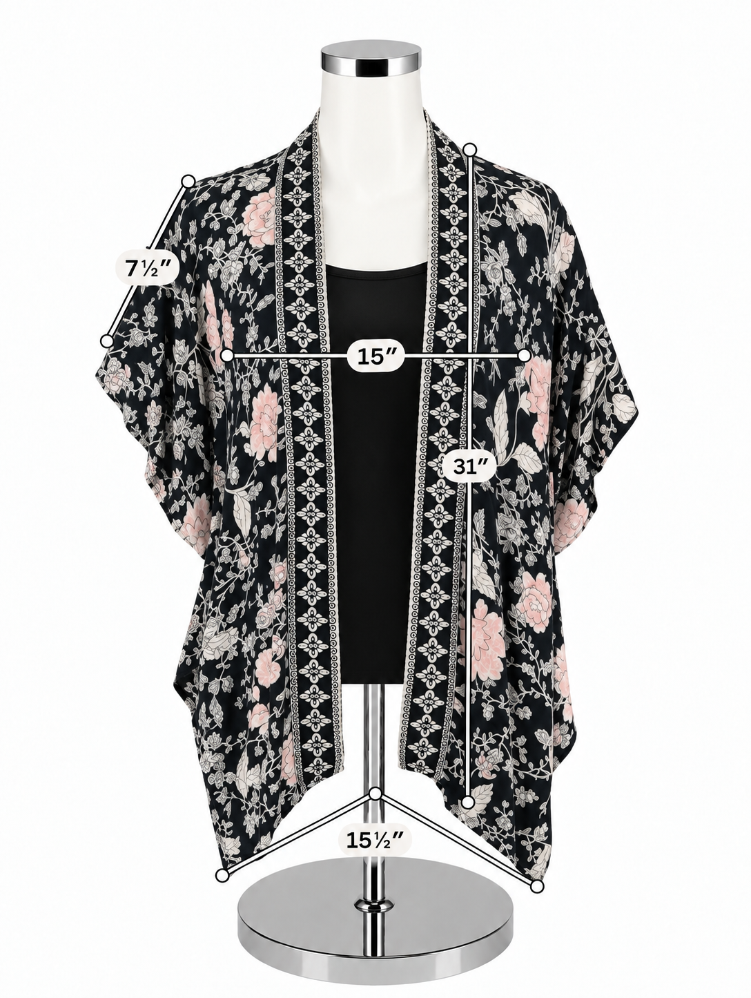 LOFT Floral Kimono Shrug Open Front Cardigan Navy Pink XS/S
