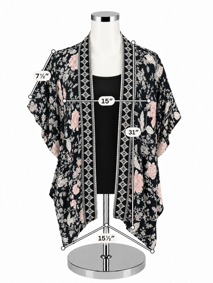 LOFT Floral Kimono Shrug Open Front Cardigan Navy Pink XS/S