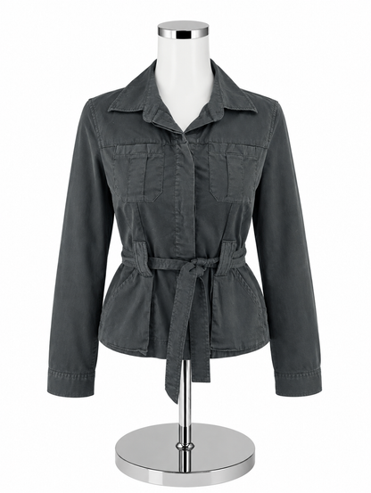 Old Navy Black Cotton Stretch Utility Jacket with Belt | Size Small - ONLINE ONLY
