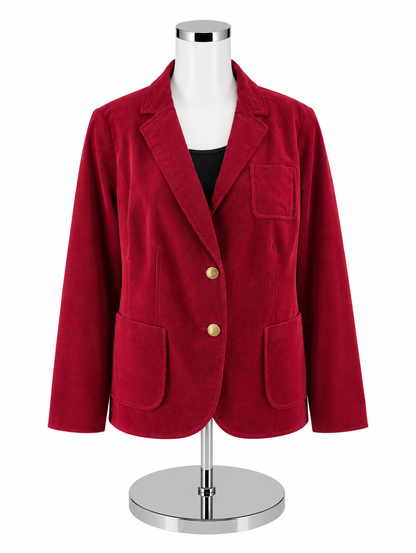 Talbots Woman Corduroy Crest Button Blazer Jacket Burgundy Red Size 14W - ONLINE ONLY